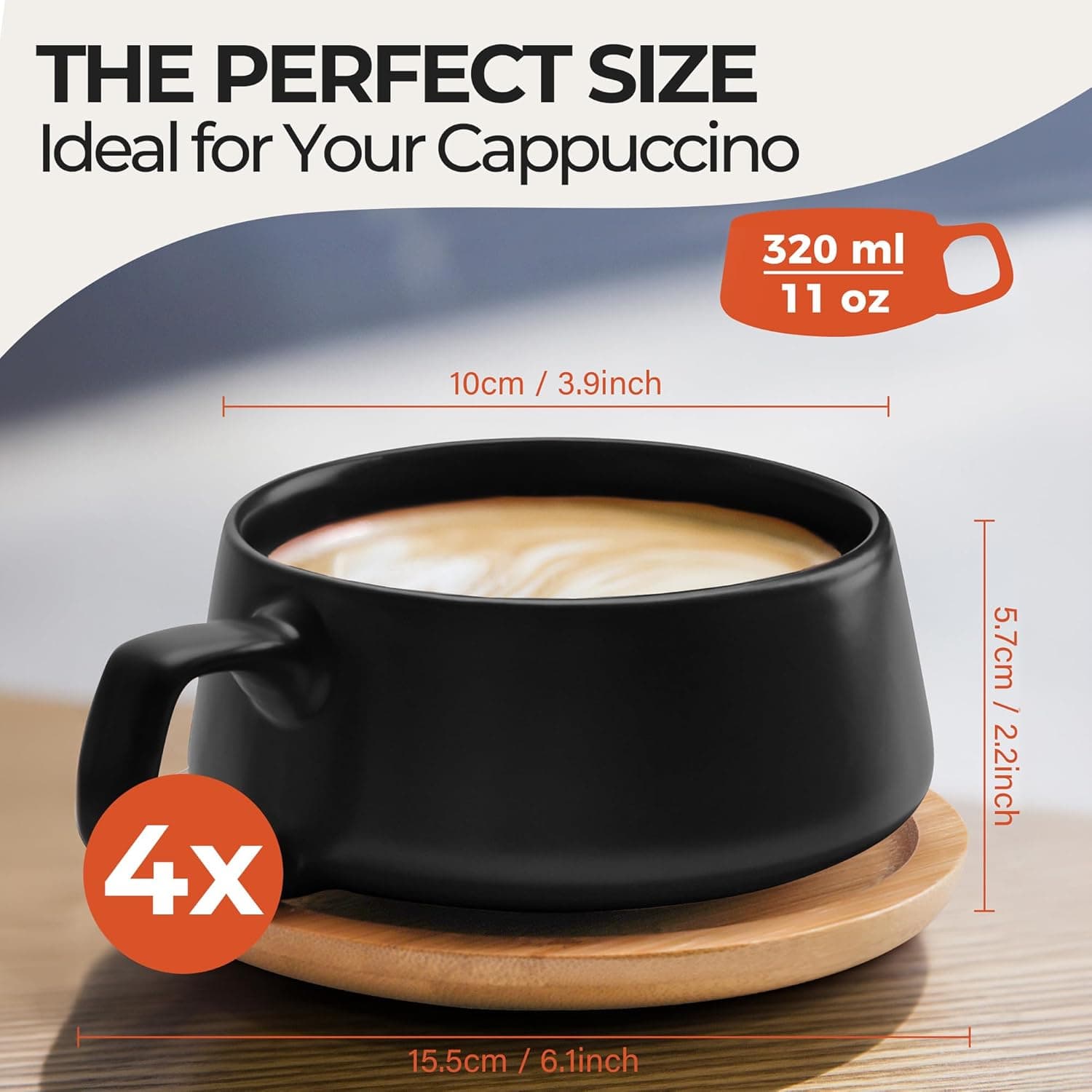 Set of 4 Ceramic Tea Cups and Saucers - Thumbnail 2