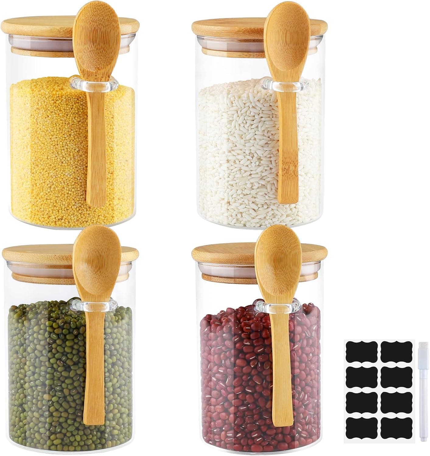 Storage Jars with Lid and Spoon (4 Sets) - Eco-friendly storage product