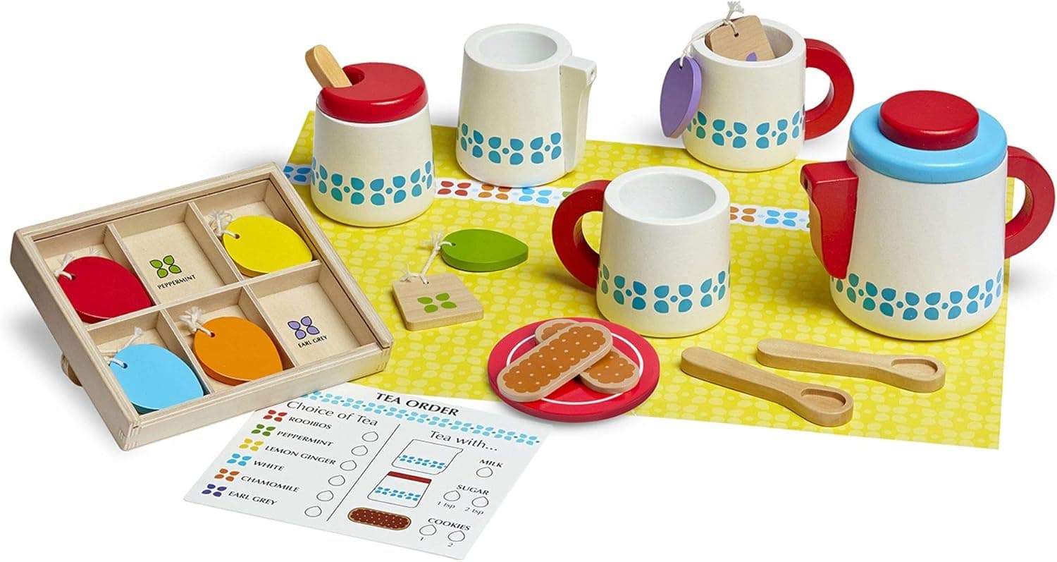Melissa & Doug Steep & Serve Wooden Pretend Tea Set – 30 Pieces - Image 1