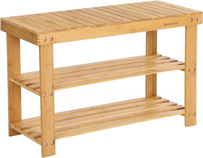 Bamboo Shoe Bench with 3 Shelves - Eco-friendly storage product