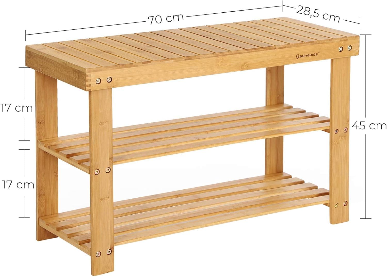 Bamboo Shoe Bench with 3 Shelves - Thumbnail 3