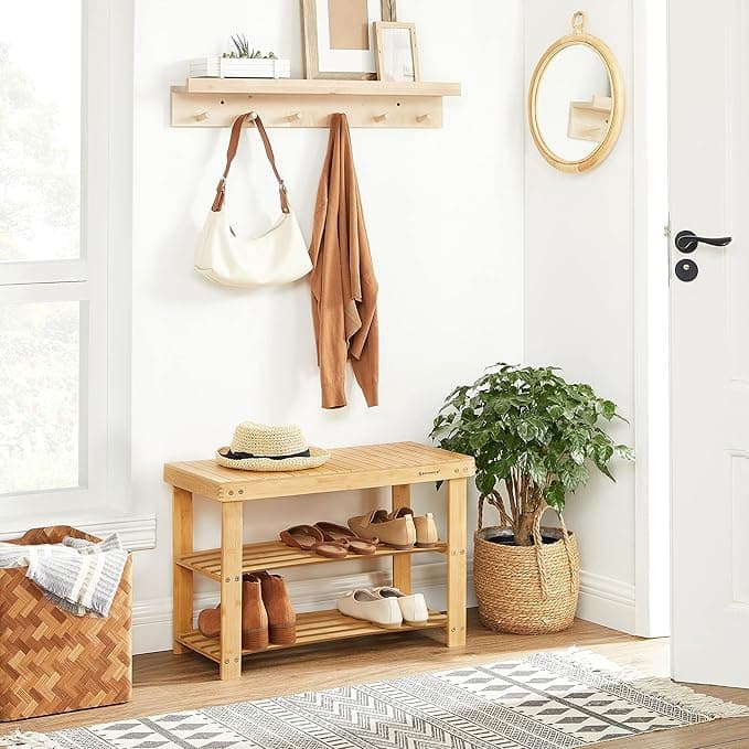 Bamboo Shoe Bench with 3 Shelves - Thumbnail 2