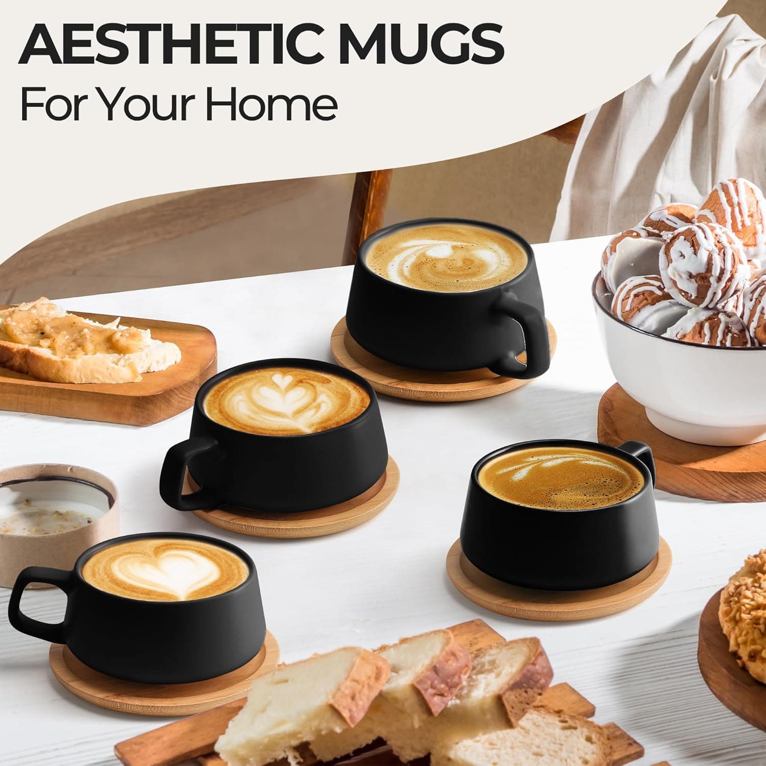 Set of 4 Ceramic Tea Cups and Saucers - Thumbnail 3