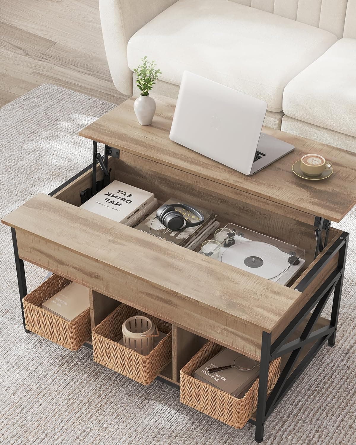 Lift‑Top Coffee Table with Storage - Thumbnail 3